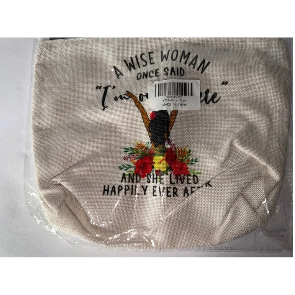 Wise Woman Im Outta Here Canvas Makeup Bag and Compact Mirror Set Gift Cream